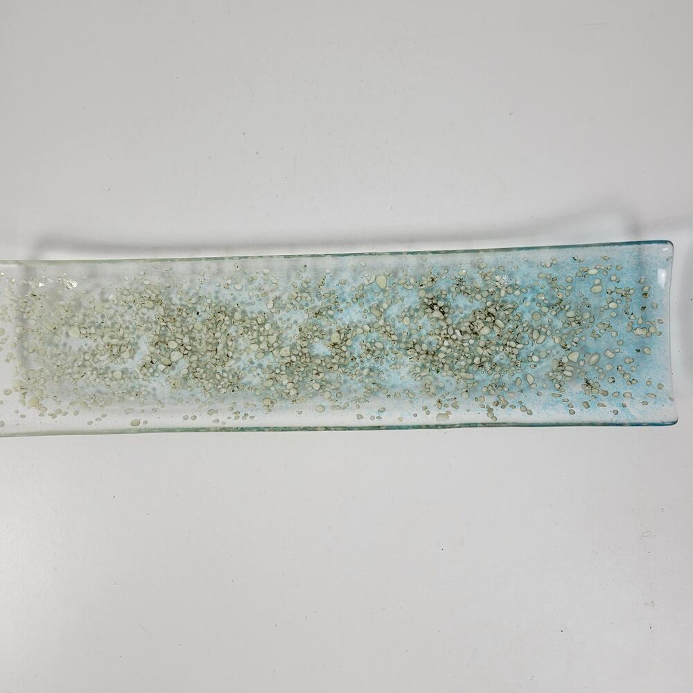 Fused Art Glass Server Dish Tray Plate Blue Ombre Clear Glass Rectangle